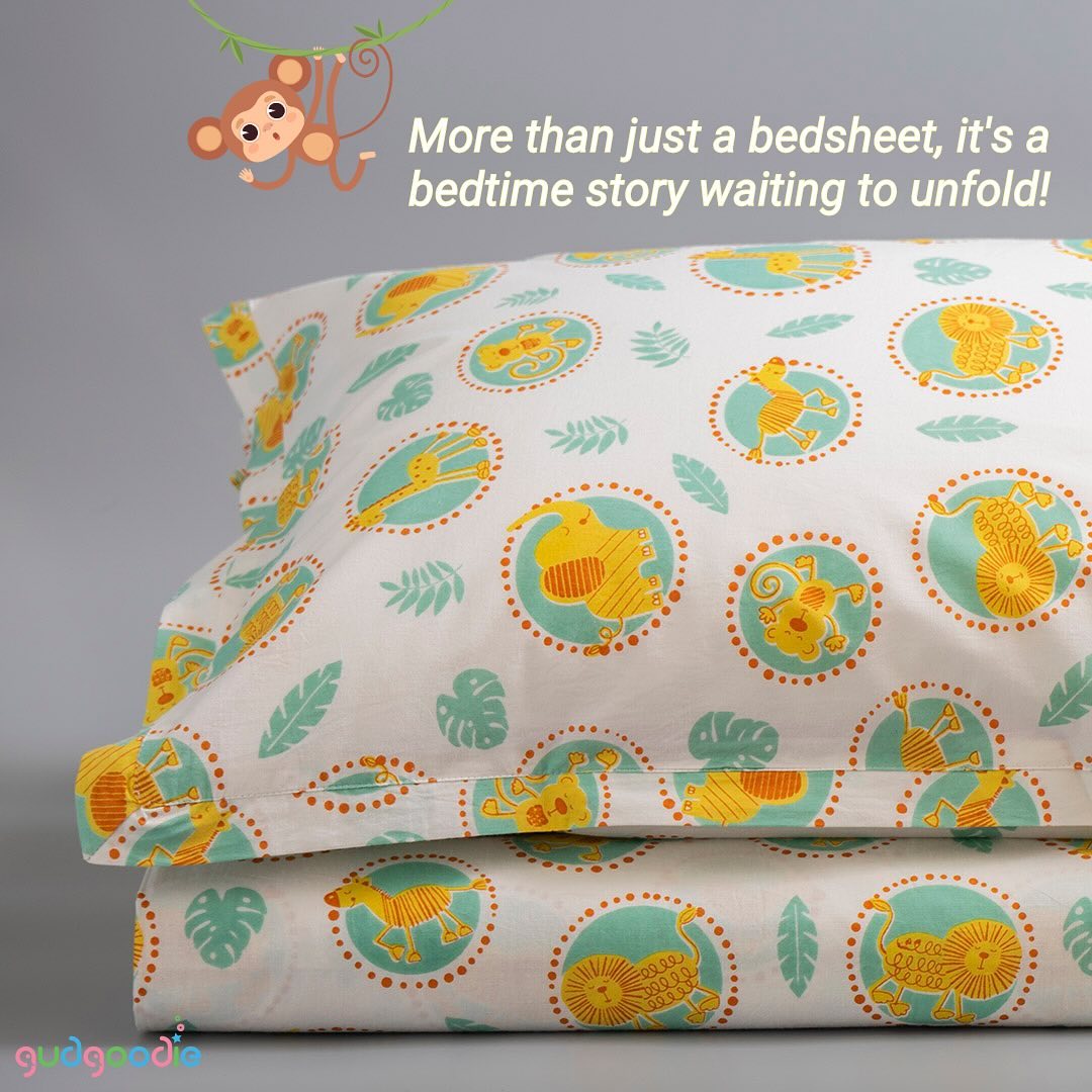 Gudgoodie Kids Flat Bedsheet Set  - 100% Cotton Percale - Single/Double - Jungle Safari