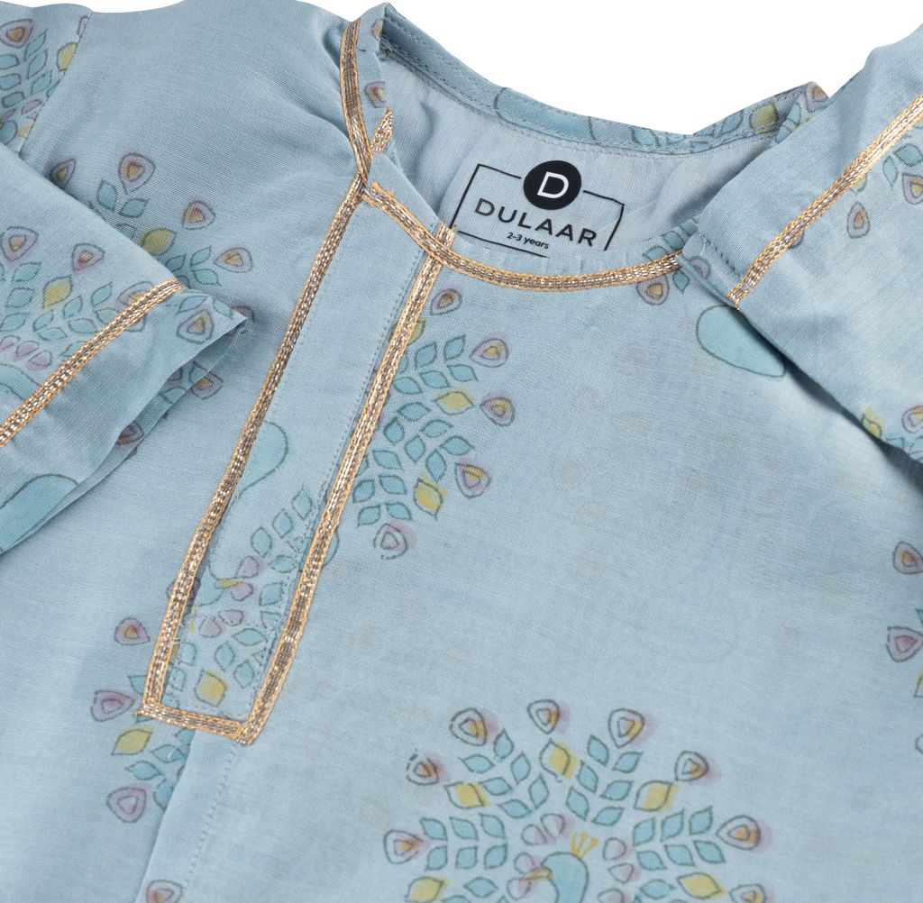 Chanderi Kurta Pyjama Set | Hand-Block Printed (Gota Work)