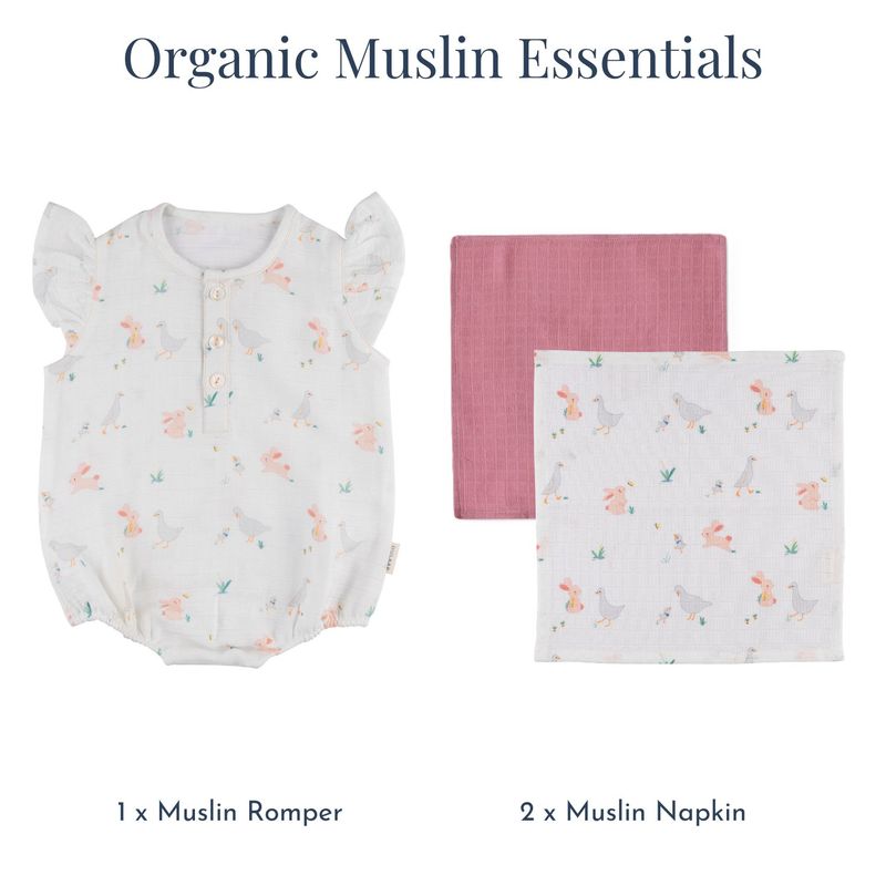 Organic Muslin Essentials (Set of 3) - Romper + 2 Face Napkin
