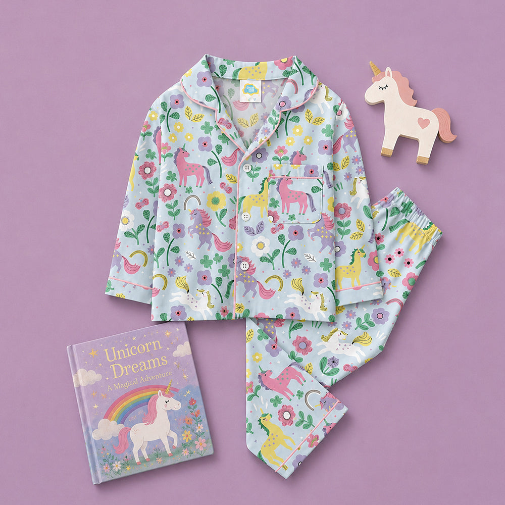 Magic Meadow unicorn print pure cotton night suit for girls