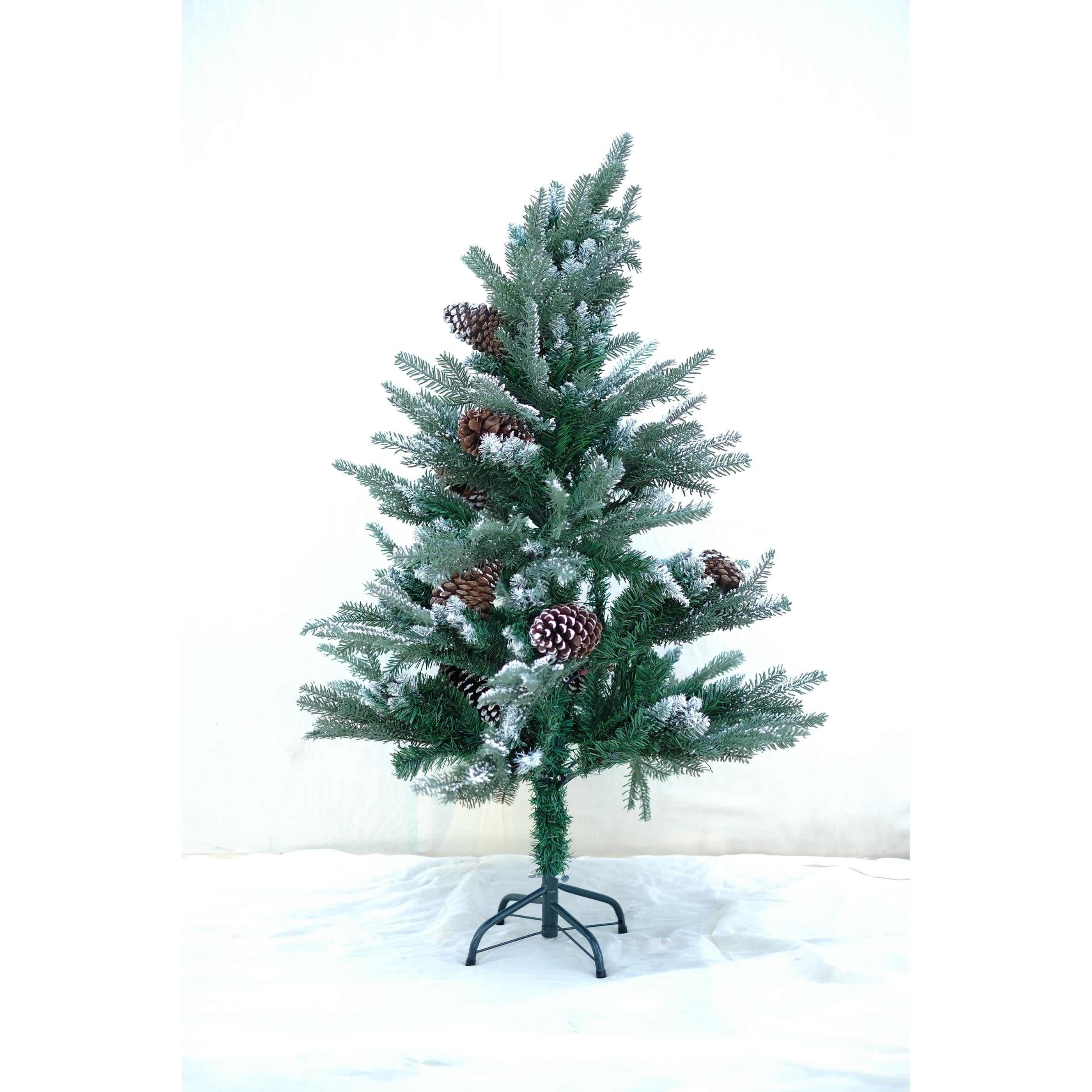 Nordic Christmas Decorations Balsam Christmas Tree With Light Frosting And Big Pine Cones, 4 ft