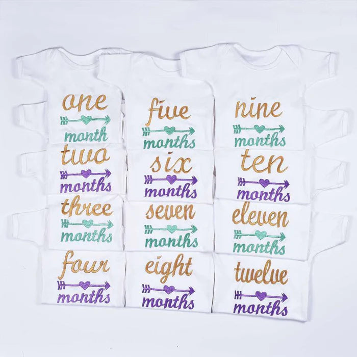 Hand Embroidered Milestone Romper Set of 12