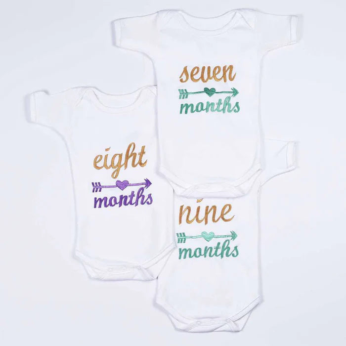 Hand Embroidered Milestone Romper Set of 12