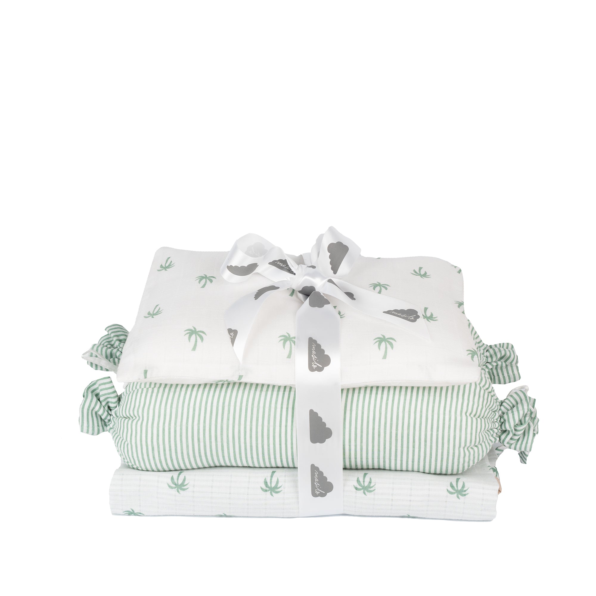 Palm print newborn blanket detail in soft organic muslin
