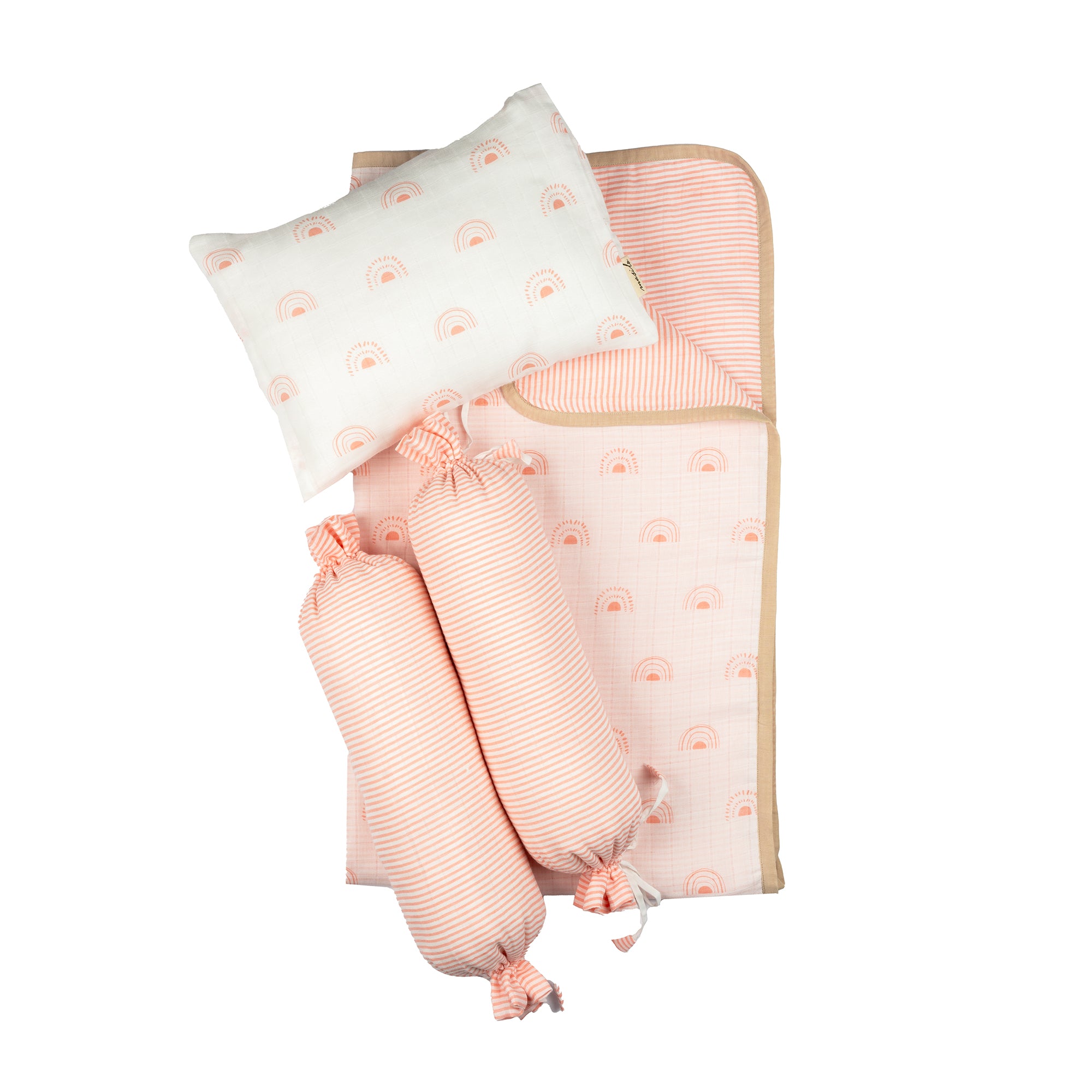 Pair of Rainbow print baby bolsters for newborn cot bedding