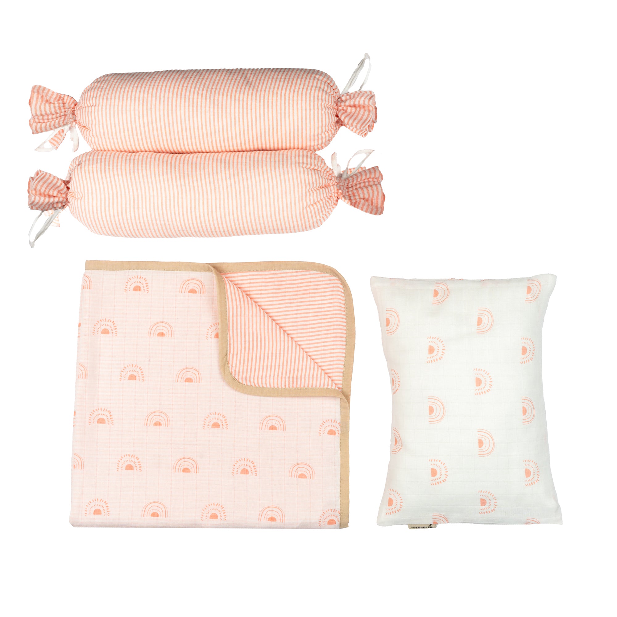 Rainbow print baby pillow for newborn cot set