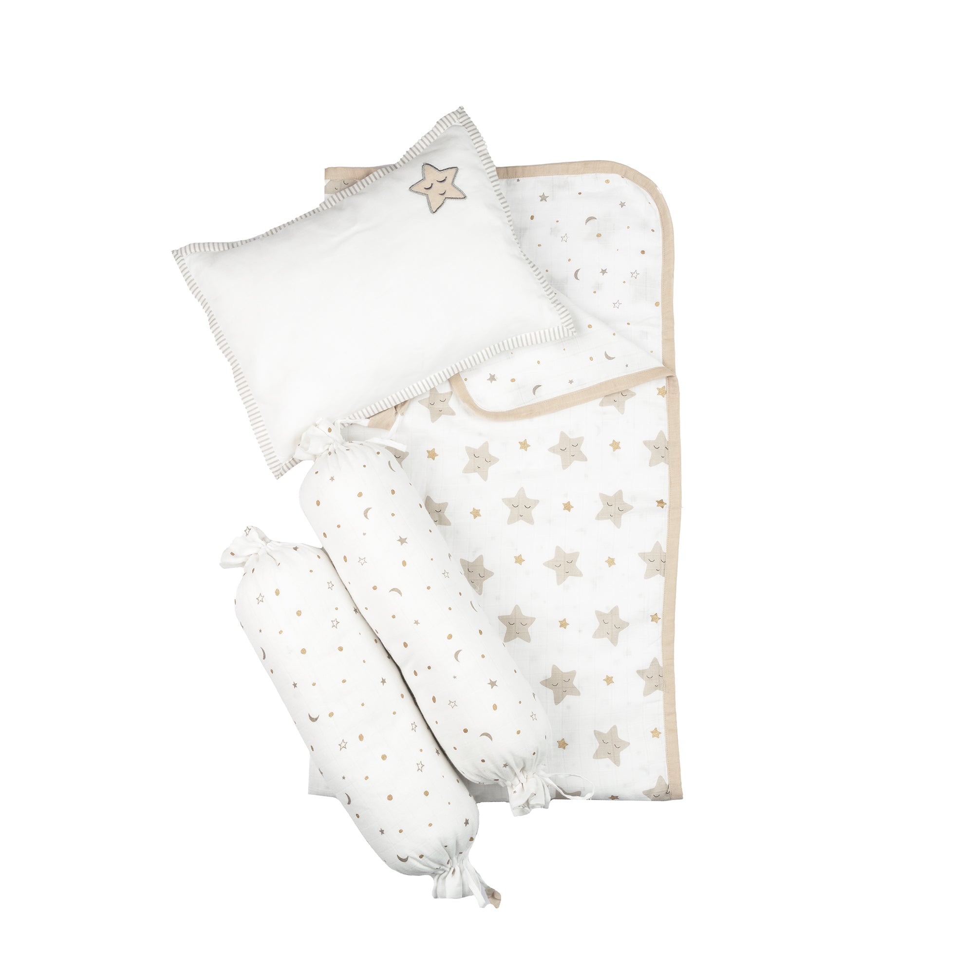 Pair of Sleepy Star Metallic baby bolsters for cot bedding