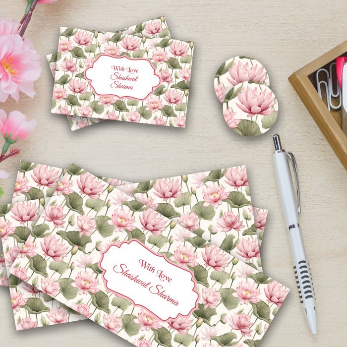 Personalised Gift Envelopes, Cards & Stickers Combo - Lotus, Set Of 130