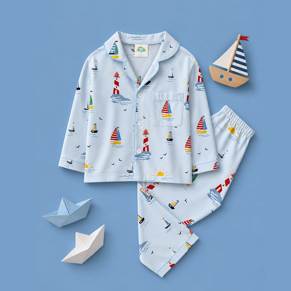 Nautical print pure cotton night suit for boys