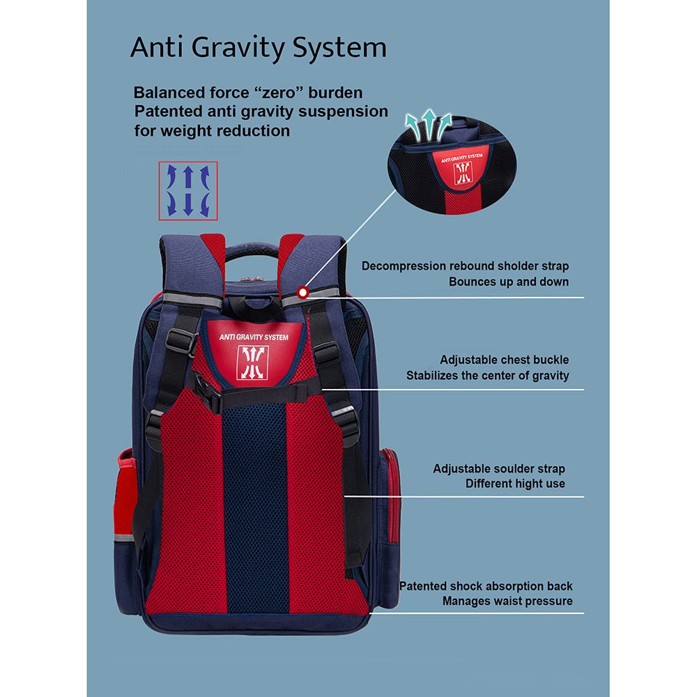 Navy with Red Flap Ergonomic Anti gravity Shock absorption School Backpack for Kids - Little Surprise BoxNavy with Red Flap Ergonomic Anti gravity Shock absorption School Backpack for Kids