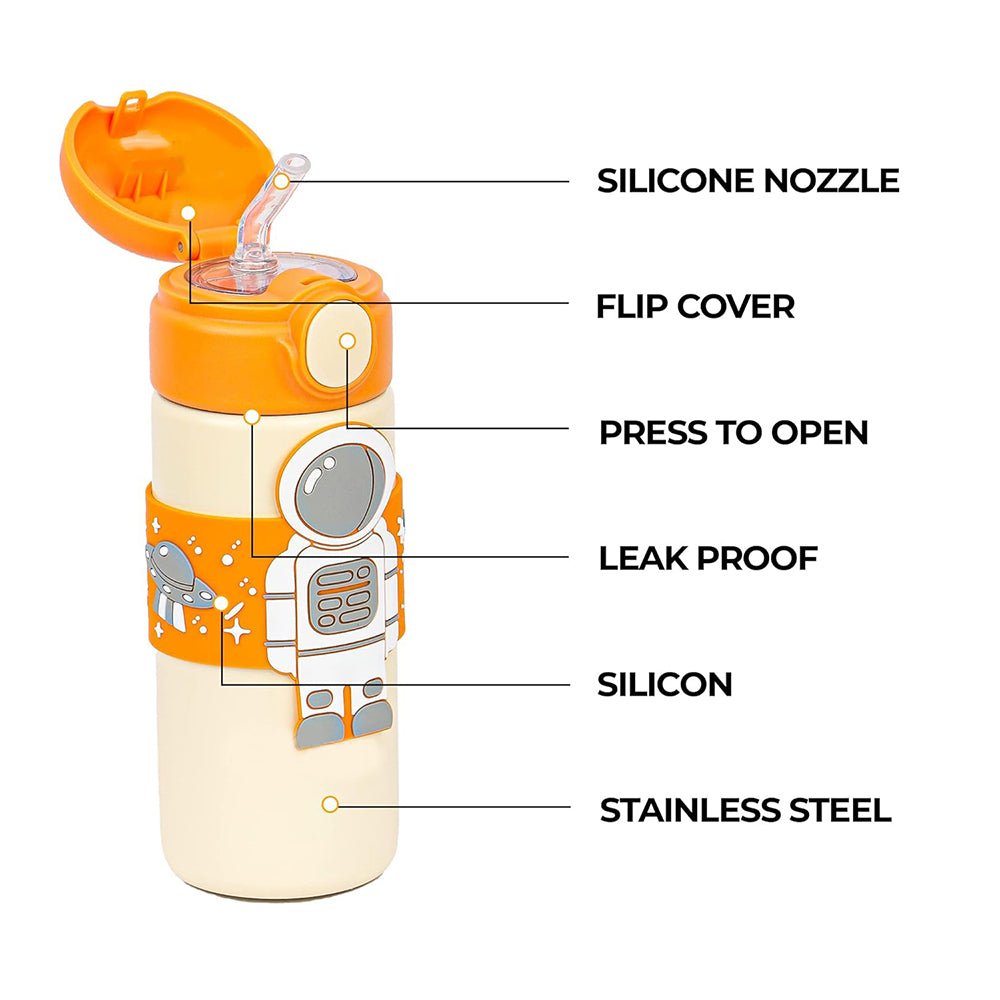 Orange Band Cream Astronaut, Stainless Steel Kids Water Bottle, 500 ml - Little Surprise BoxOrange Band Cream Astronaut, Stainless Steel Kids Water Bottle, 500 ml