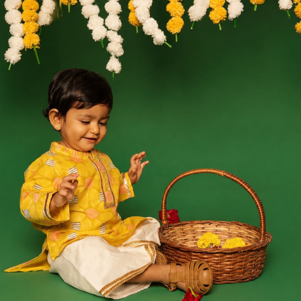 Chanderi Kurti Pants Set | Hand Blocked (Gota Work)