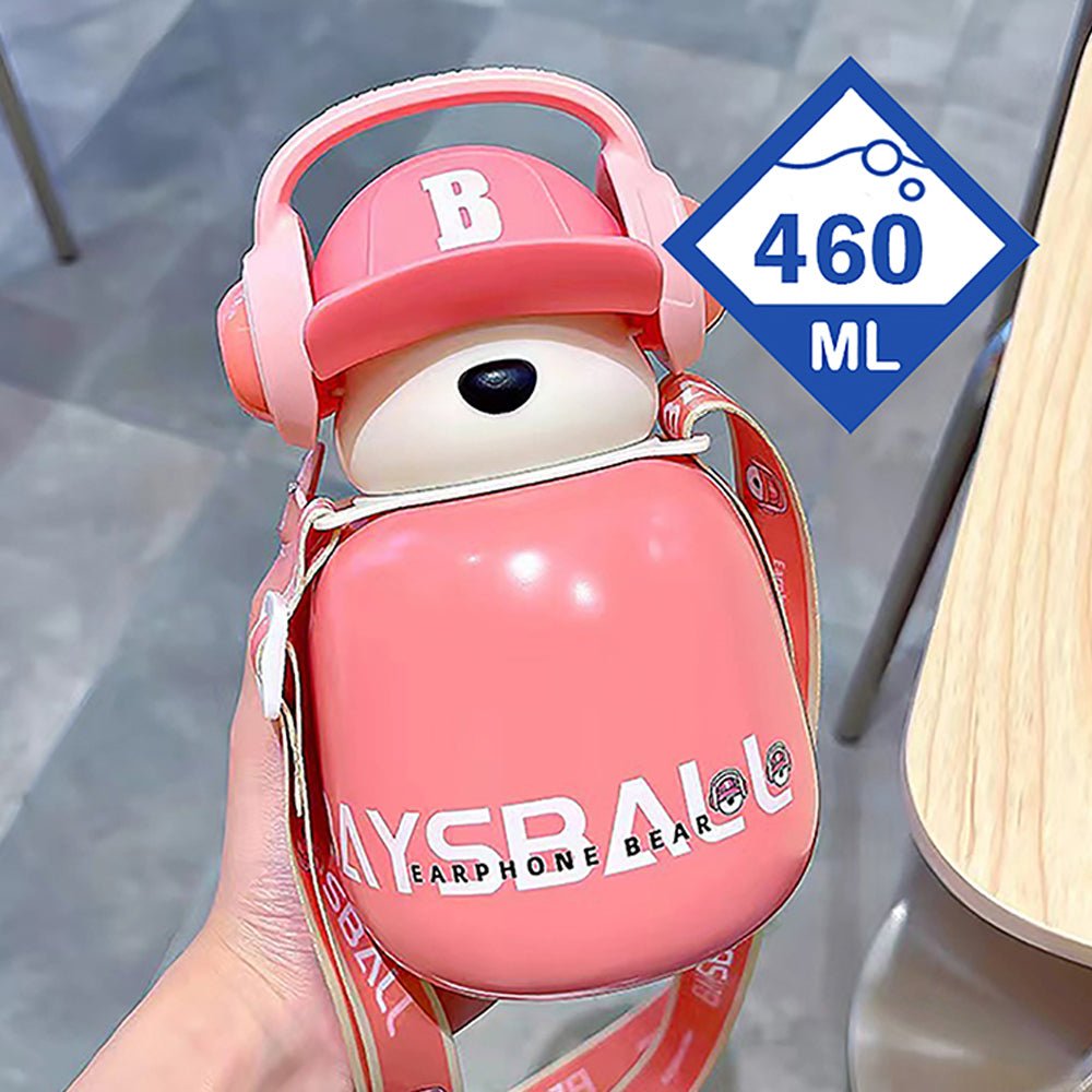 Pink Baseball Bear Kids Water Bottle, 460ml - Little Surprise BoxPink Baseball Bear Kids Water Bottle, 460ml