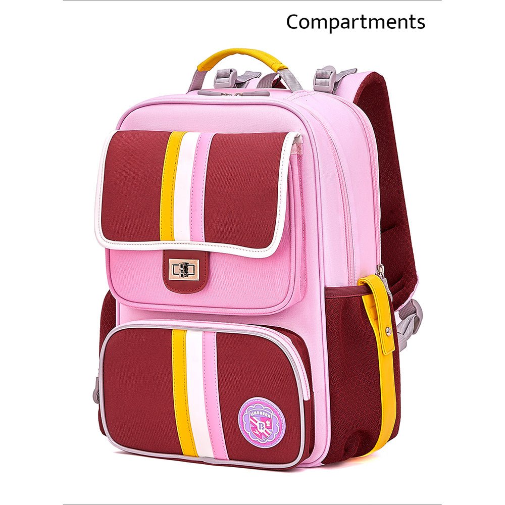 Pink & Maroon 3 stripes Ergonomic School Backpack for Kids. - Little Surprise BoxPink & Maroon 3 stripes Ergonomic School Backpack for Kids.