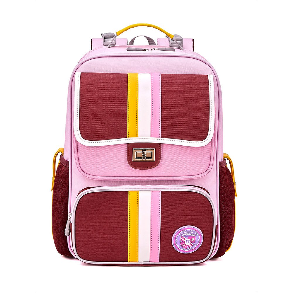 Pink & Maroon 3 stripes Ergonomic School Backpack for Kids. - Little Surprise BoxPink & Maroon 3 stripes Ergonomic School Backpack for Kids.