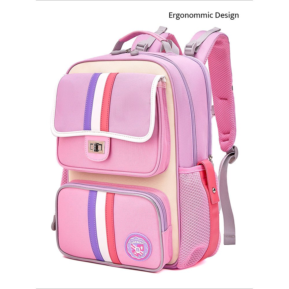 Pink &Purple 3 stripes Ergonomic School Backpack for Kids - Little Surprise BoxPink &Purple 3 stripes Ergonomic School Backpack for Kids