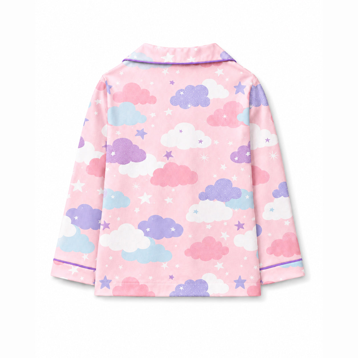 Back view of Pink Sky cotton night suit shirt with cloud print