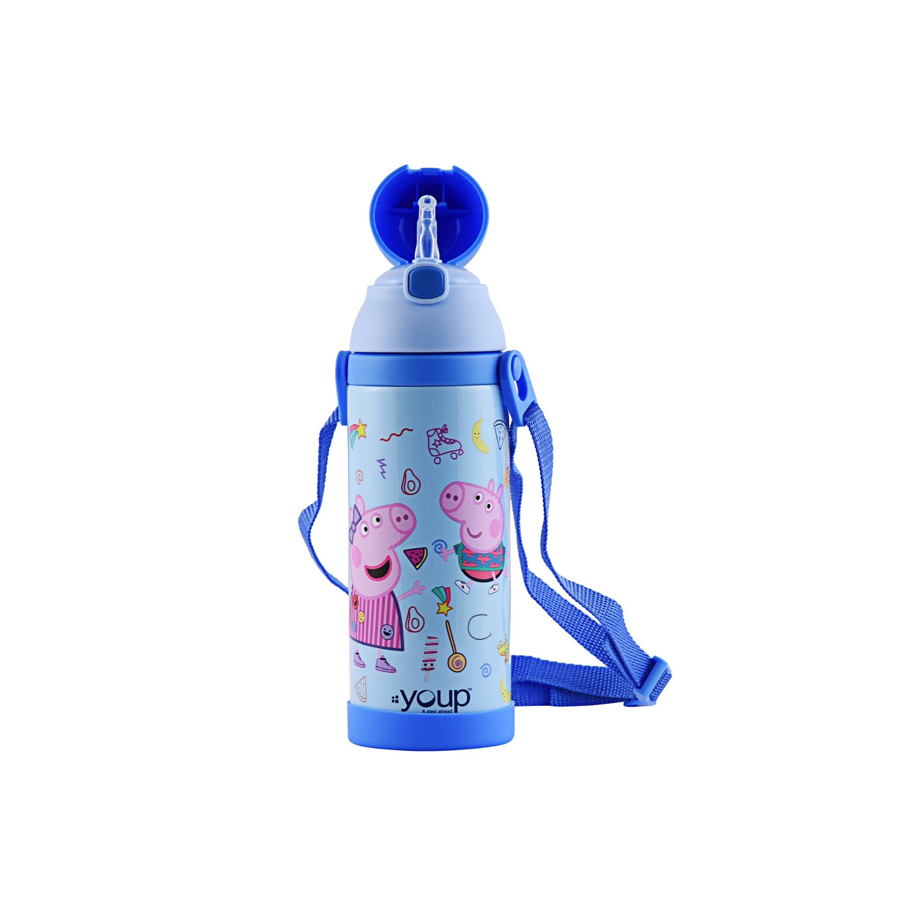 Youp Stainless Steel Insulated Blue Color Peppa Pig Kids Sipper Bottle Logan - 500 Ml