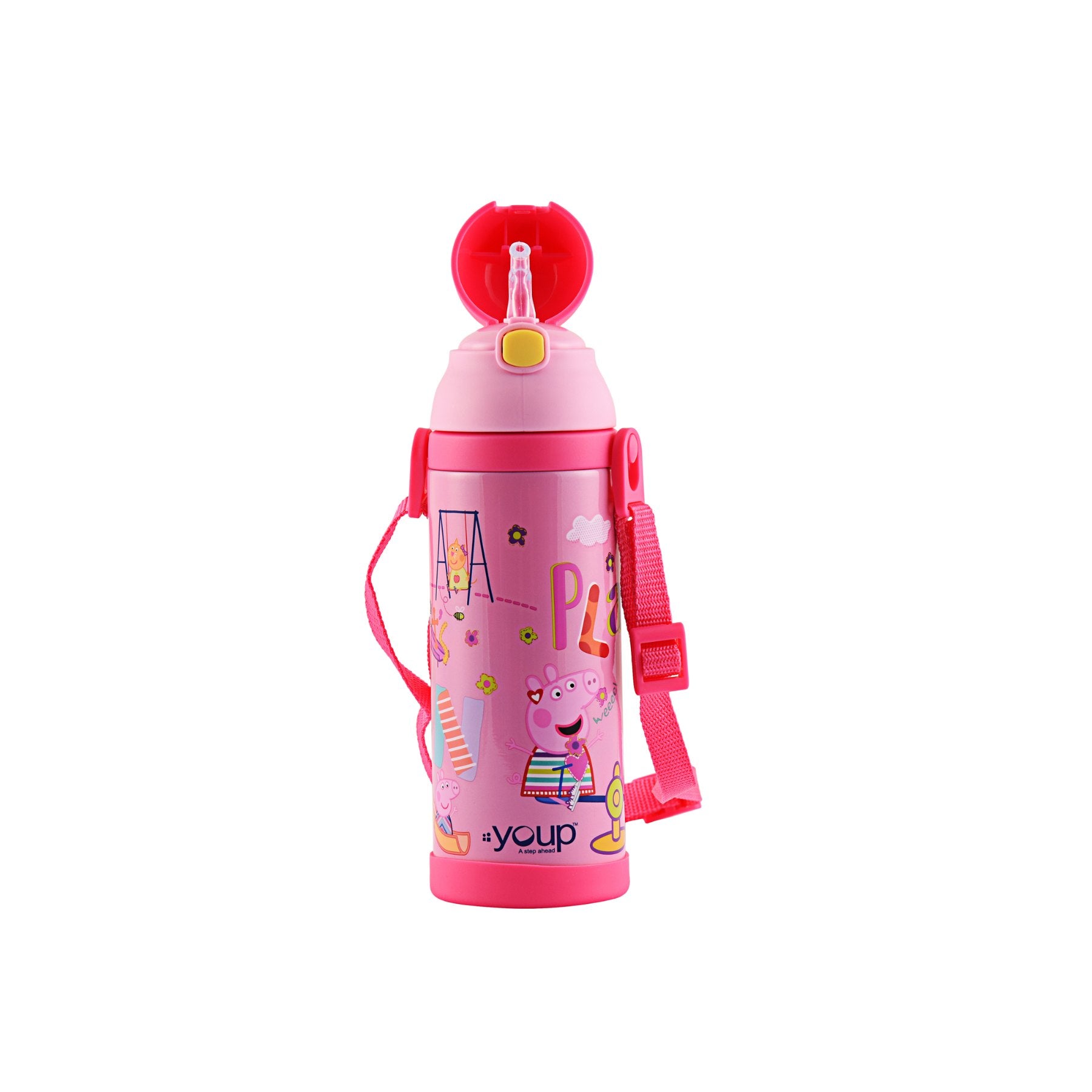 Youp Stainless Steel Insulated Pink Color Peppa Pig Kids Sipper Bottle Logan - 500 Ml