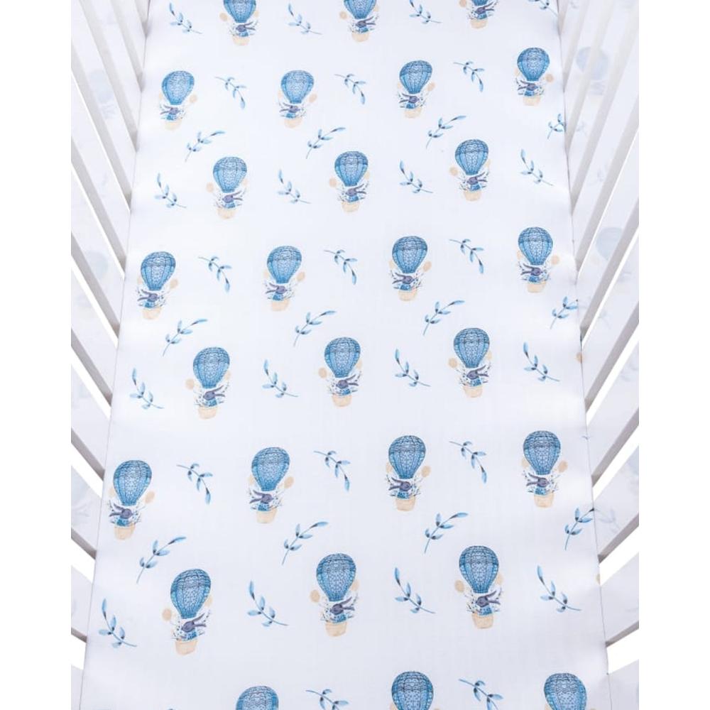 Theoni Cappadocia Dreams Blue Fitted Crib Sheet - 100% Organic Cotton Muslin Cot Sheet, Super Soft, Breathable, Smooth, Absorbent, Twill Fabric For Infants, Newborns, Babies & Toddlers