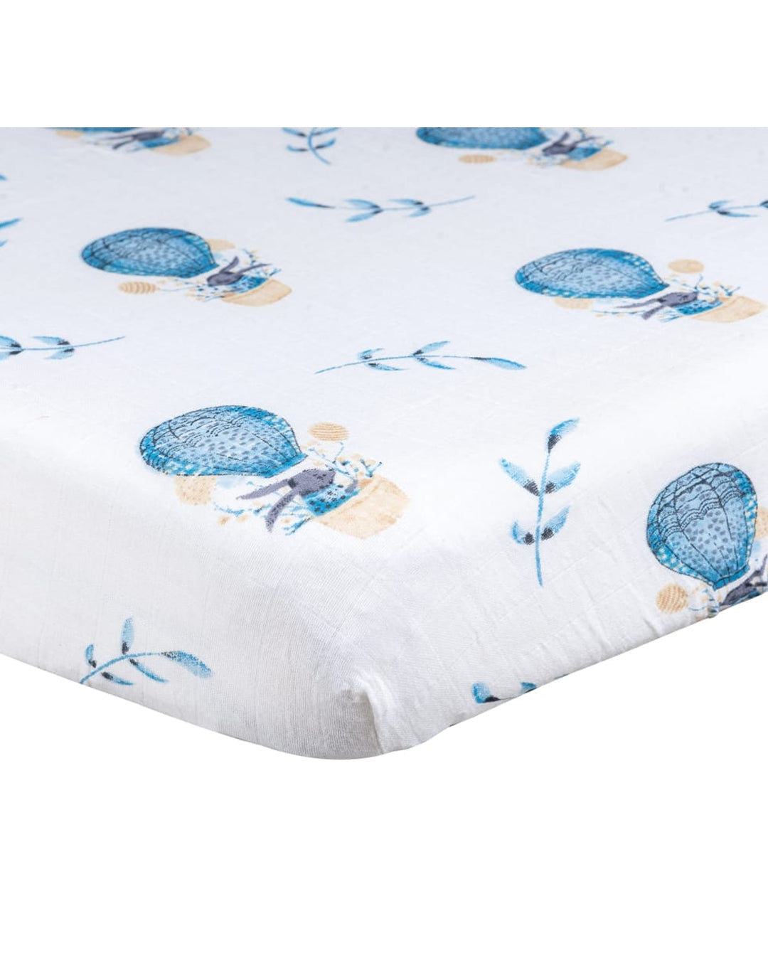 Theoni Cappadocia Dreams Blue Fitted Crib Sheet - 100% Organic Cotton Muslin Cot Sheet, Super Soft, Breathable, Smooth, Absorbent, Twill Fabric For Infants, Newborns, Babies & Toddlers