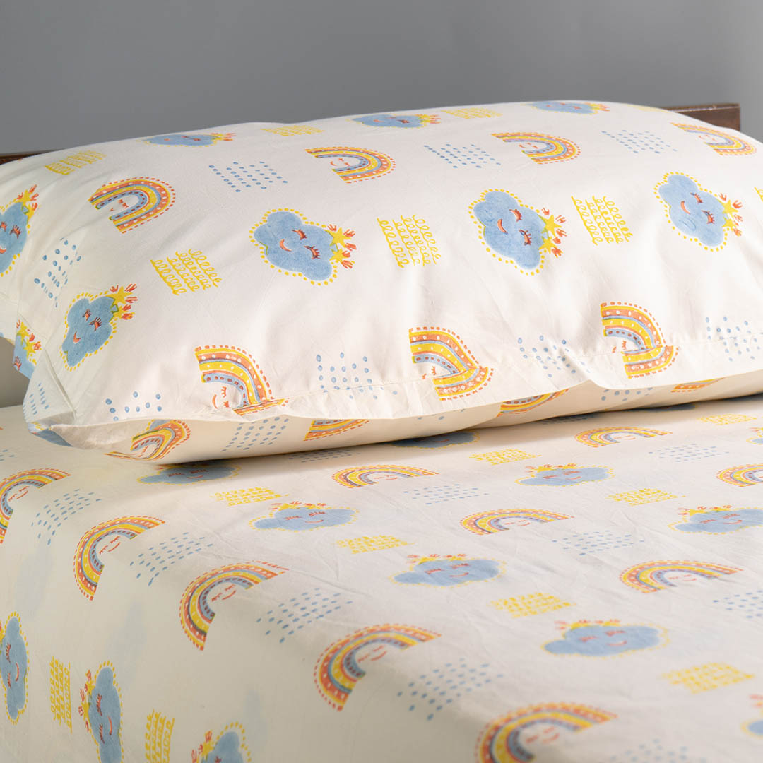 Gudgoodie Flat Crib Bedsheet - 100% Cotton Percale - Rainbow Dreams