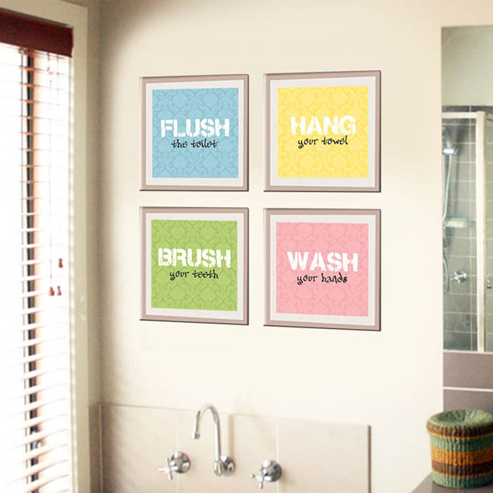 Restroom Flush & Brush Frames For Wall (Set of 4)