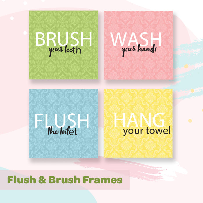 Restroom Flush & Brush Frames For Wall (Set of 4)