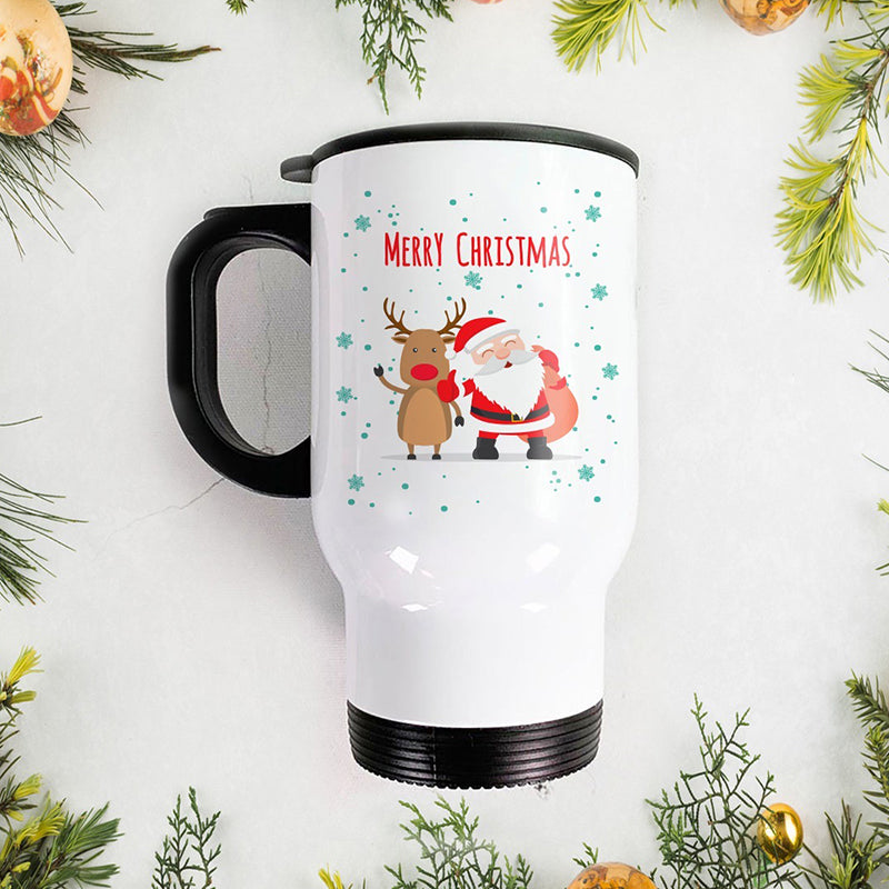 Steel Travel Mug -  Santa  Reindeer,