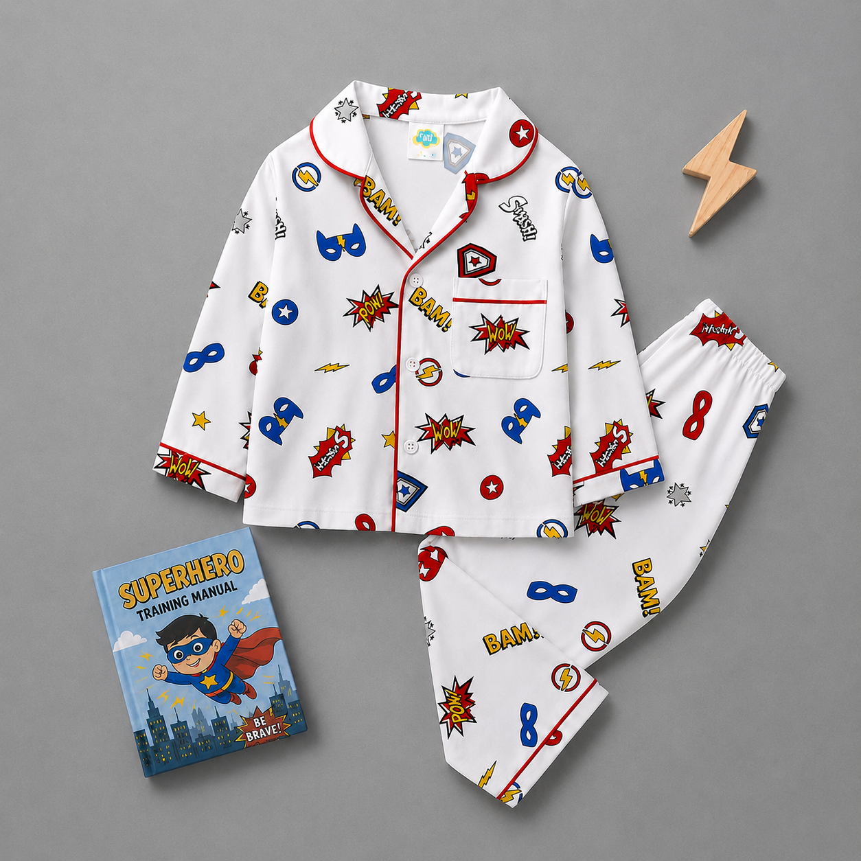 Superhero print pure cotton night suit for kids