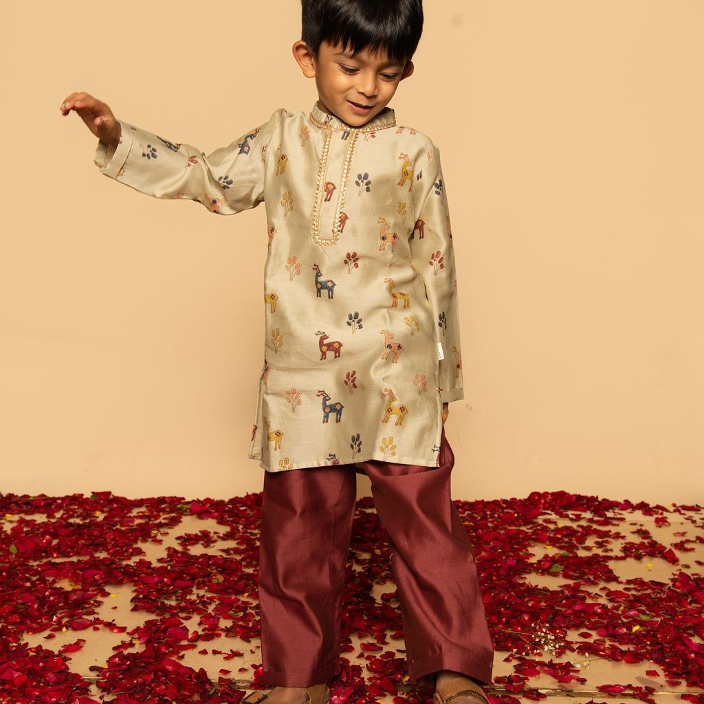Chanderi Kurta Pyjama Set | Hand-Block Printed (Gota Work)