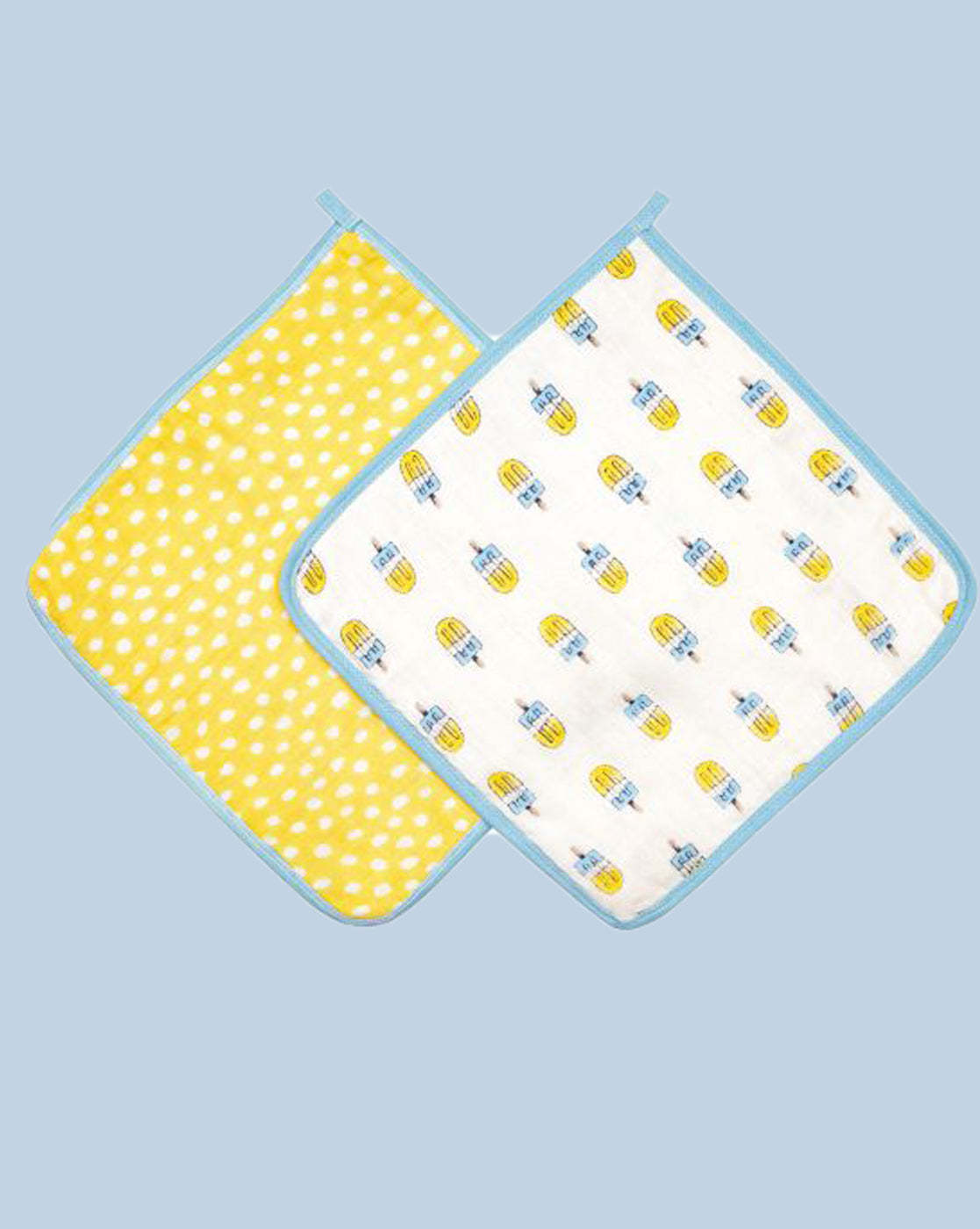 Theoni Popsicle Fun Blue 100% Organic Cotton Muslin Washcloth (Set of 2) for Baby Face, Body Comfy and Soft for Newborn, Infants, Kids, Girls and Boys