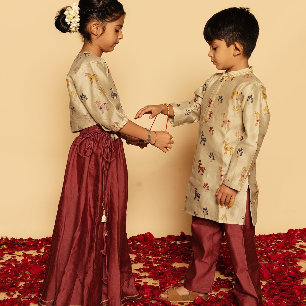 Chanderi Kurta Pyjama Set | Hand-Block Printed (Gota Work)