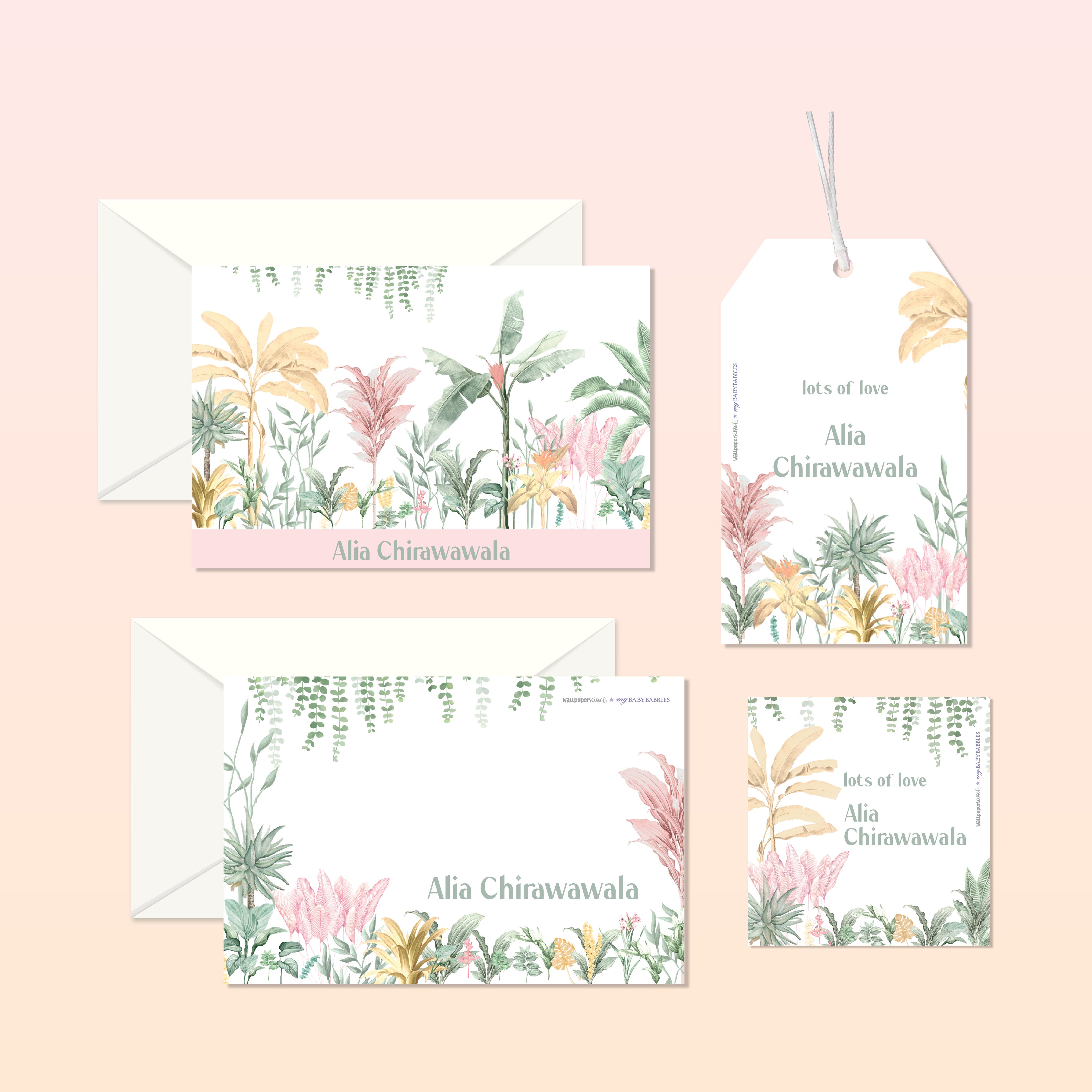 Personalised Stationery Gift Set - Tropical, Set of 24 or 48 <br> WallPaperScissor x My Baby Babbles Exclusive