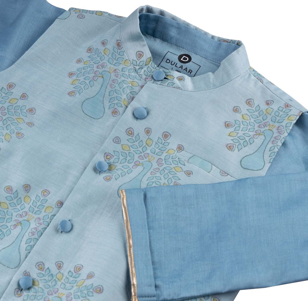Chanderi Kurta Pyjama & Bandi Set | Hand-Block Printed