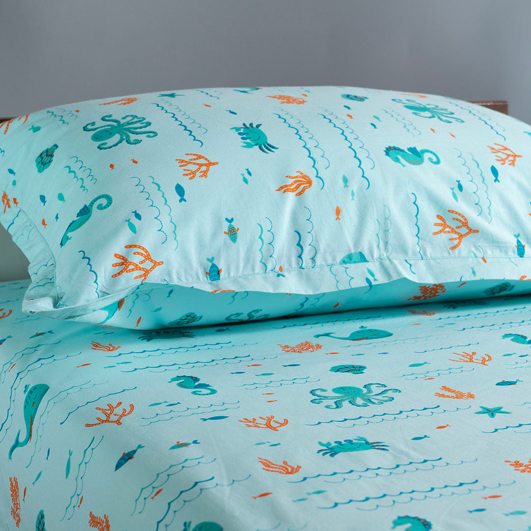 Gudgoodie Kids Flat Bedsheet Set  - 100% Cotton Percale - Single/Double -  Undersea Oasis