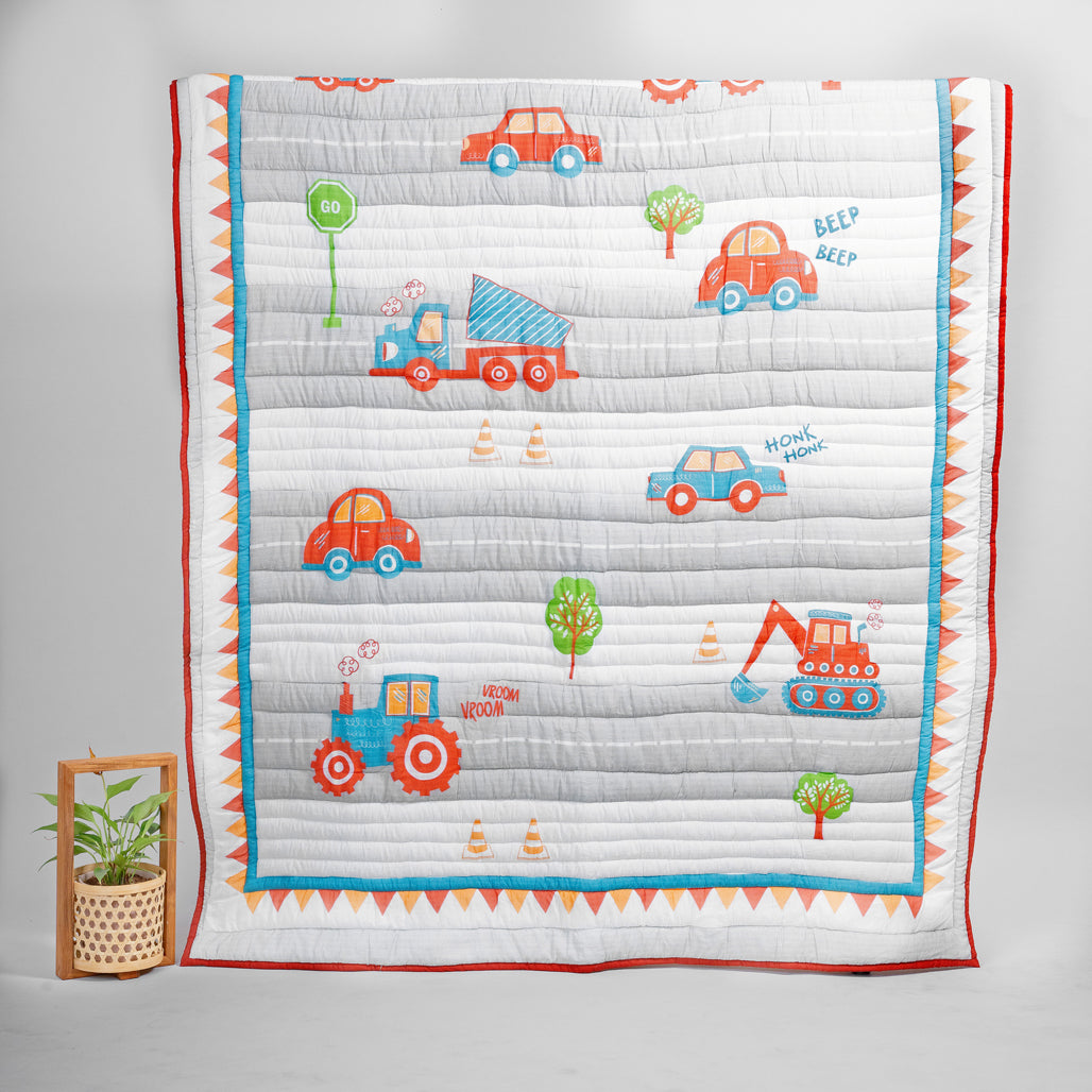 Gudgoodie Cotton Muslin Baby Quilt  - Vroom Vroom Vehicles