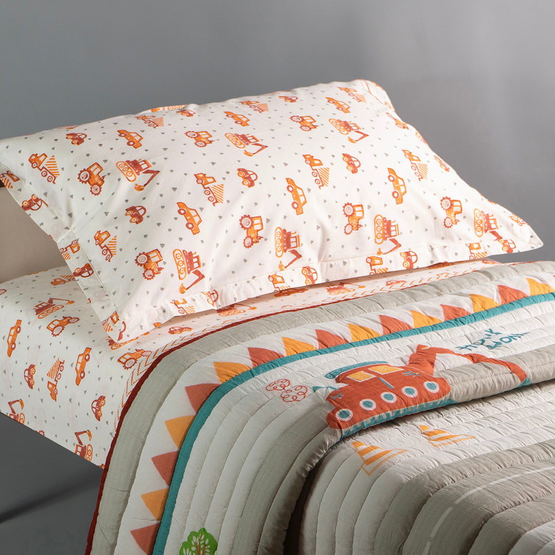 Gudgoodie Kids Flat Bedsheet Set  - 100% Cotton Percale - Single/Double -   Vroom Vroom Vehicles