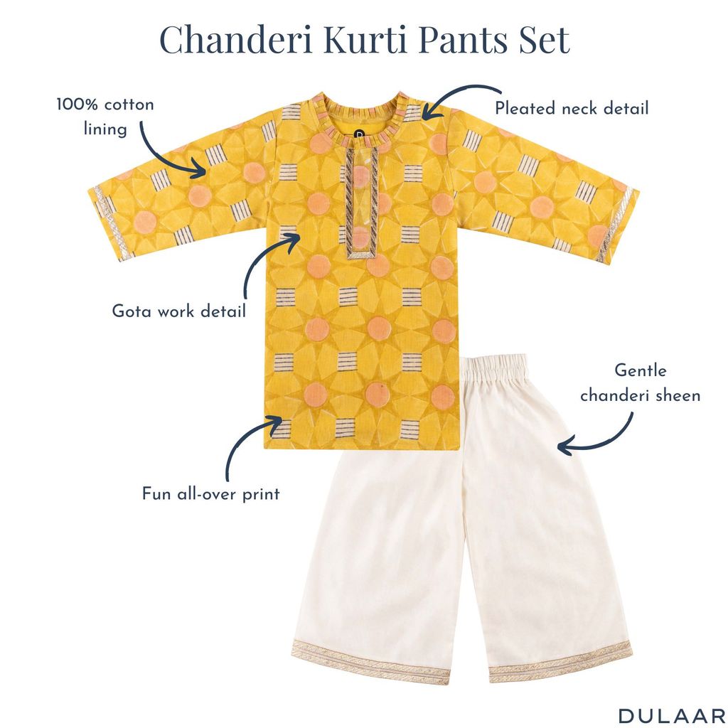 Chanderi Kurti Pants Set | Hand Blocked (Gota Work)