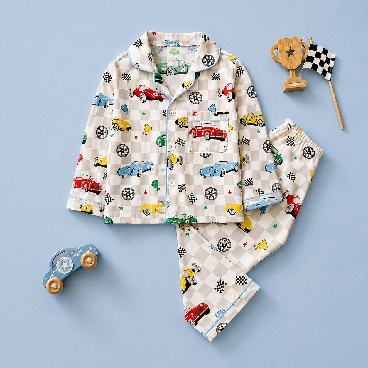 Wheelie car print pure cotton night suit for boys