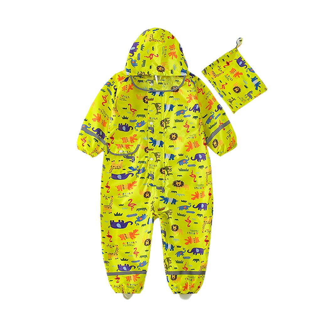 Yellow Safari Kingdom Theme All Over Jumpsuit / Playsuit Raincoat for Kids - Little Surprise BoxYellow Safari Kingdom Theme All Over Jumpsuit / Playsuit Raincoat for Kids
