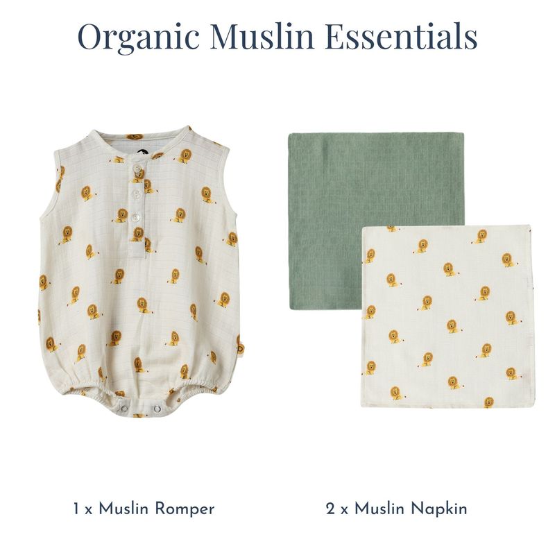 Organic Muslin Essentials (Set of 3) - Romper + 2 Face Napkin