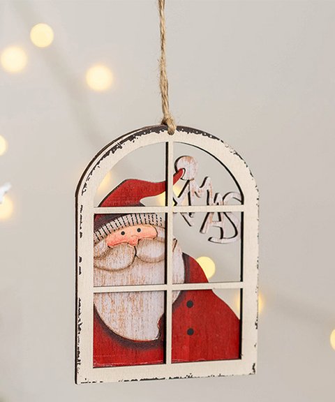 Holiday Timber Ornament- Santa By The Window