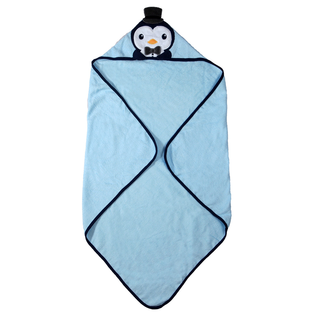Baby Moo Happy Hat Penguin Blue Hooded Towel