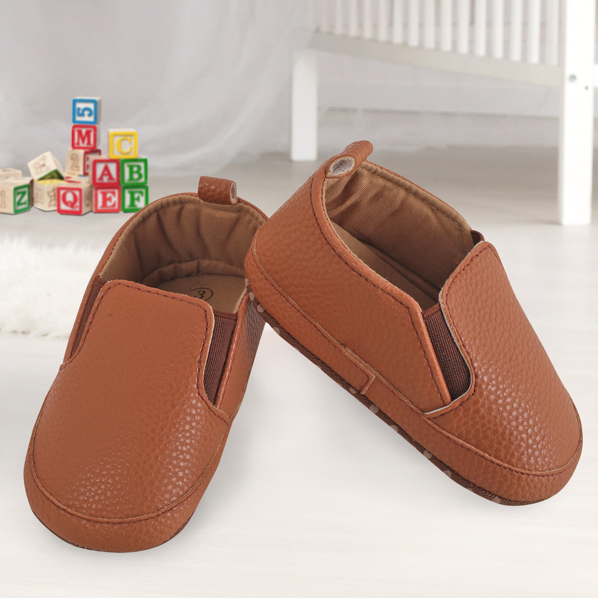 Baby Moo Leather Brown Slip-On Booties