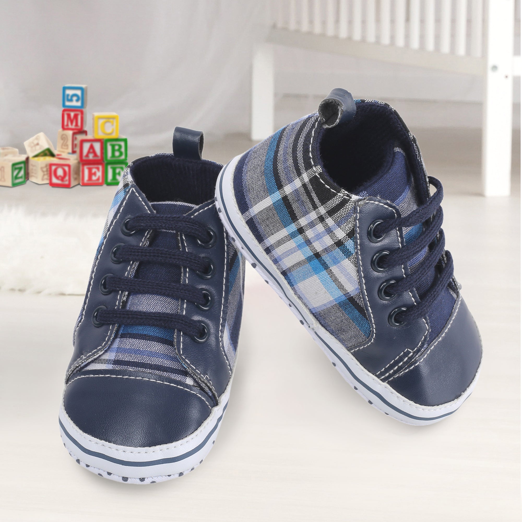 Baby Moo Checked Blue Sneakers