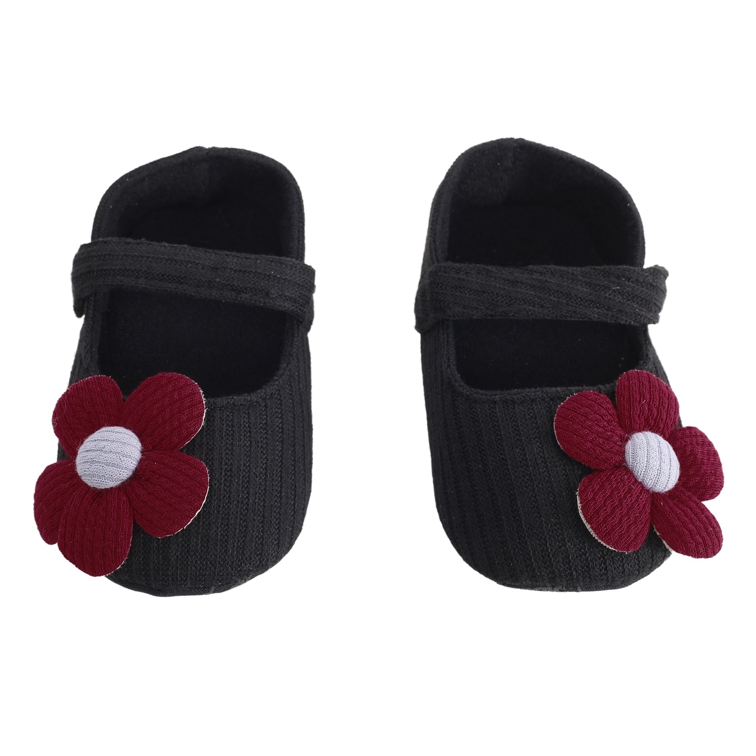 Baby Moo Floral Applique Black And Red Booties