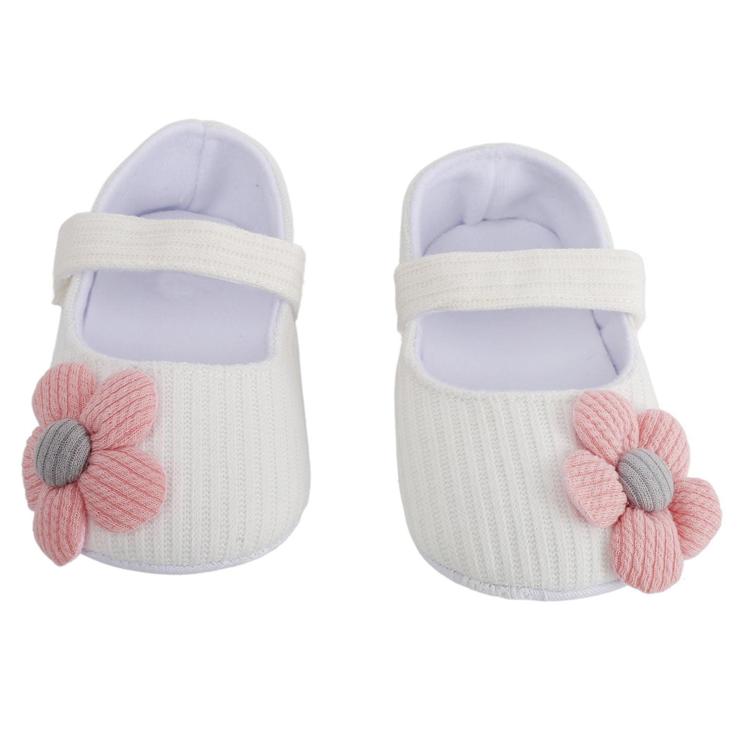 Baby Moo Floral Applique White Booties