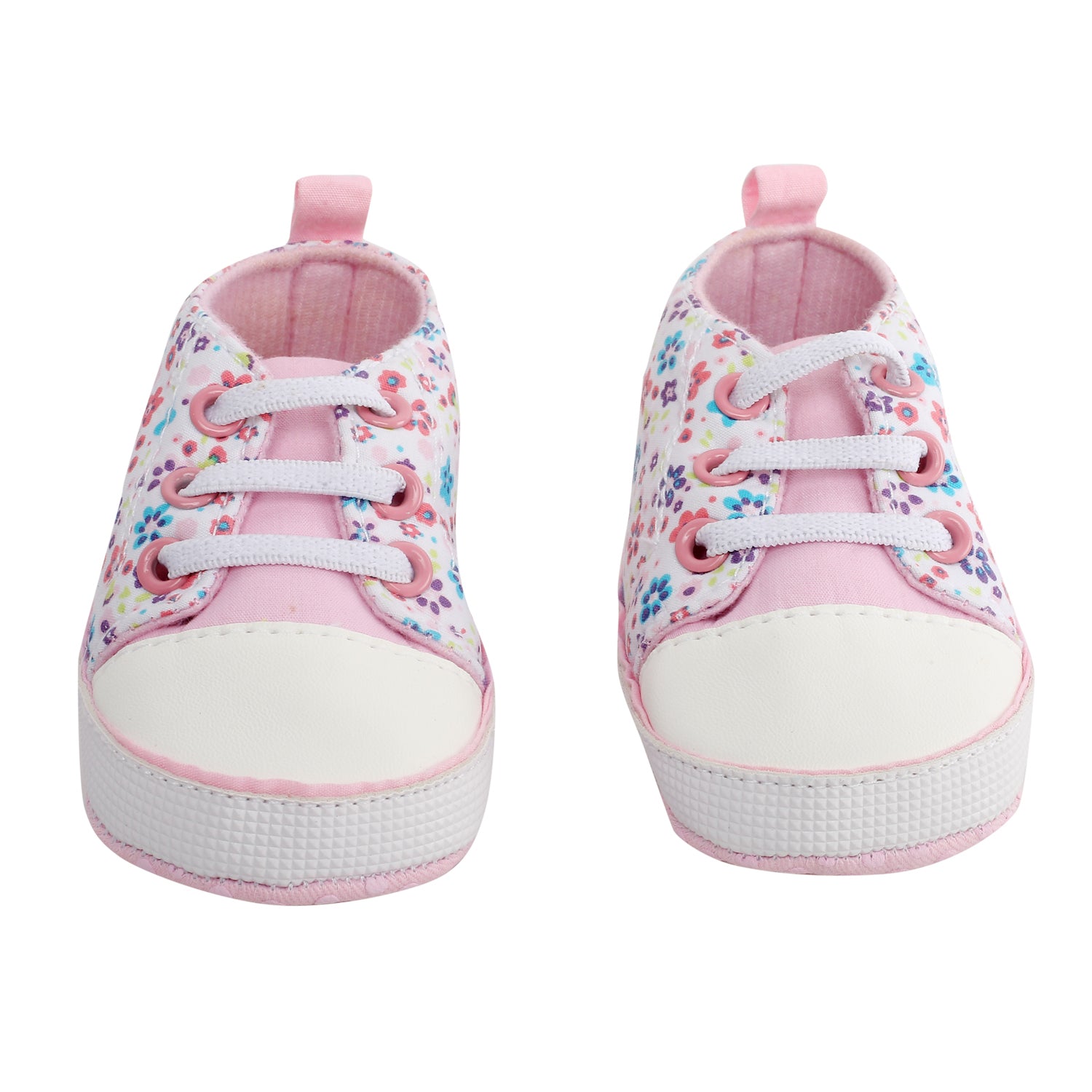 Baby Moo Floral Print Pink Lace Up Booties