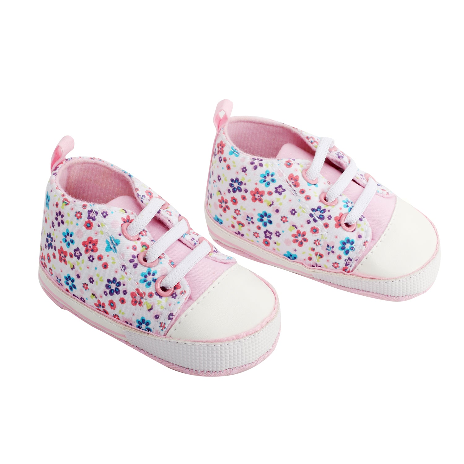 Baby Moo Floral Print Pink Lace Up Booties